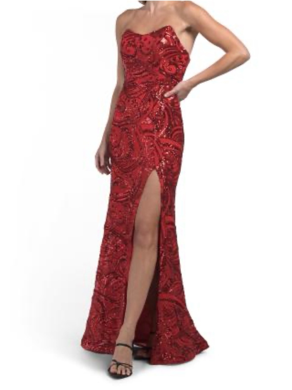 Strapless Red Sequin Evening Dress